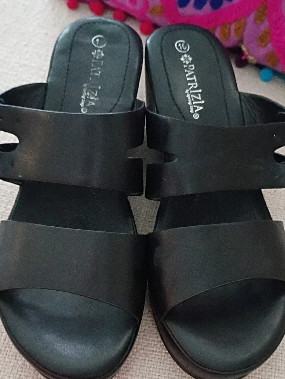 Patrizia-Black-Sz 10-Wedge Slide Sandals with Dual Buckles Chic Comfort